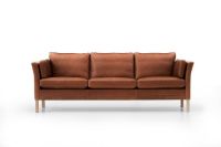 Billede af Mogens Hansen 2225 3 Pers Sofa L: 218 cm - Cognac Loke Læder / Børstet Stålben
