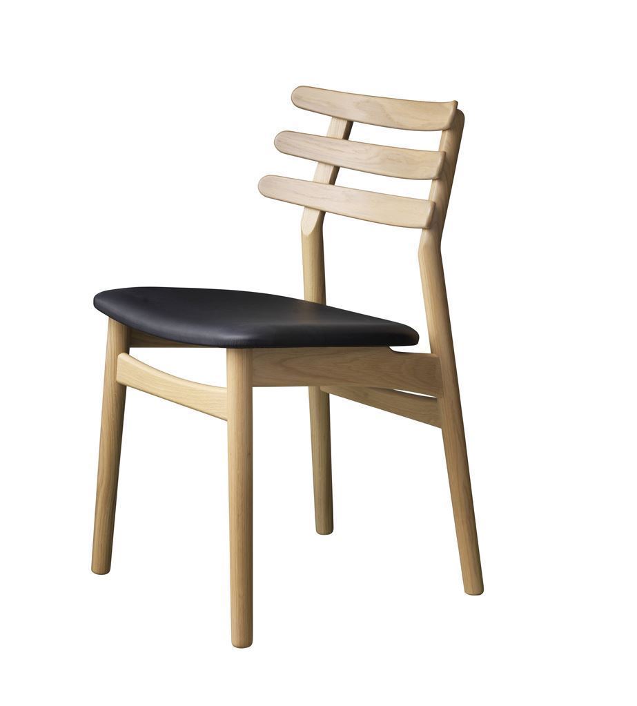 Billede af FDB Møbler J48 Stol Poul M. Volther Siddehøjde: 46 cm - Eg/Sort Læder