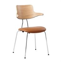 Billede af Vermund stol VL118 i hvidolieret eg og cognac læder - krom stel 