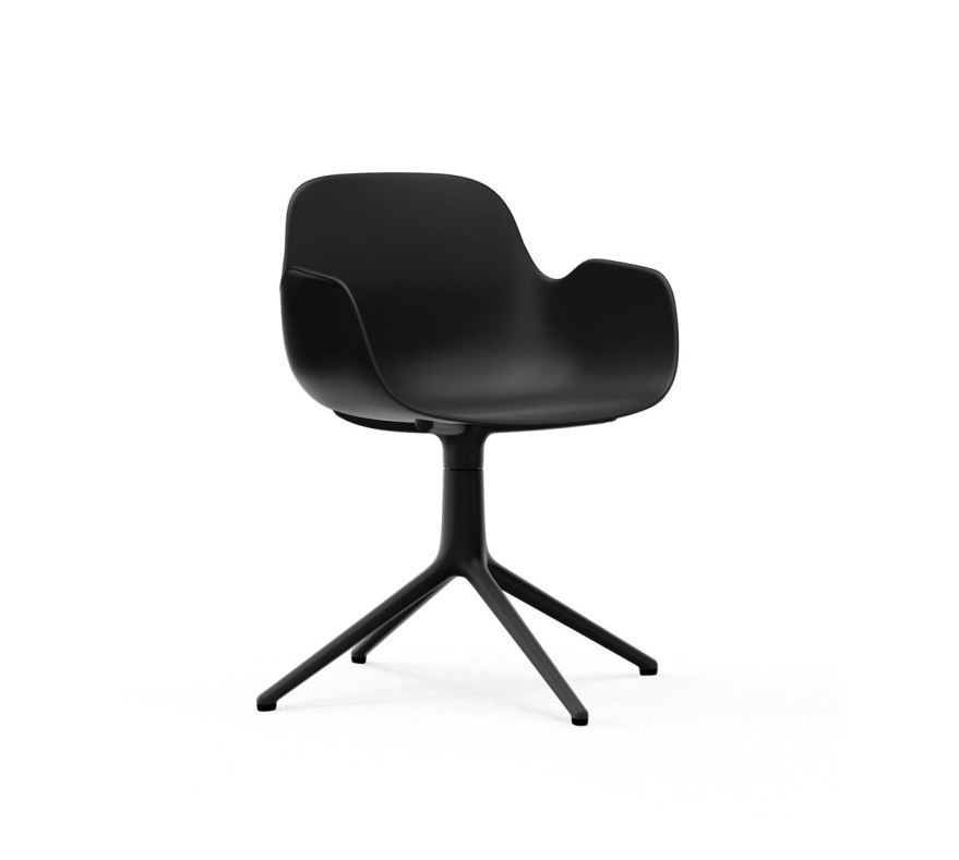 Billede af Normann Copenhagen Form Drejestol m. armlæn SH: 44cm - Sort/Sort Aluminium