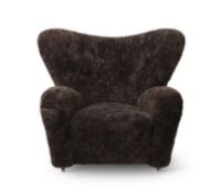 Billede af Audo Copenhagen Den Trætte Mand Lænestol SH: 38 cm - Lammeskind Espresso/Smoked Oak