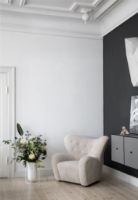 Billede af Audo Copenhagen Den Trætte Mand Lænestol inkl. Skammel SH: 38cm, Lammeskind - Moonlight/Smoked Oak