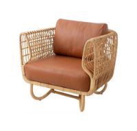 Billede af Cane-line Indoor Nest Loungestol SH: 40 cm - Natural Rattan/Cognac Leather
