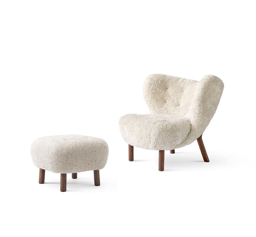 Billede af &Tradition Little Petra VB1 Loungechair & ATD1 Pouf - Oiled Walnut/Sheepskin Moonlight
