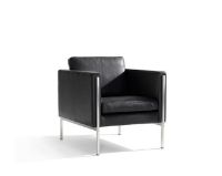 Billede af Skipper Capri Lænestol SH: 42cm Armlæn B - Stål/Sort Læder