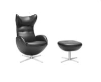 Billede af Skipper Cosmos Lænestol og Skammel SH: 44 cm - Sort læder