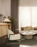 Billede af GUBI Sejour Lounge Chair Fully Upholstered W Armrest SH: 35 cm - Walnut / Agnello 001