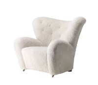 Billede af Audo Copenhagen Den Trætte Mand Lænestol SH: 38 cm - Lammeskind Moonlight/Smoked Oak