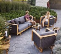 Billede af Cane-line Outdoor Angle Loungestol inkl. Hynder SH: 45 cm - Teak/Grey 