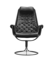 Billede af DUX Jetson Classic Lænestol SH: 40cm - Sort Læder/Sort Fod