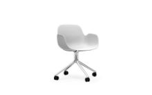 Billede af Normann Copenhagen Form Drejestol m. hjul m. armlæn SH: 45cm - Sølv Alu/Hvid