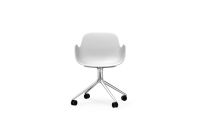 Billede af Normann Copenhagen Form Drejestol m. hjul m. armlæn SH: 45cm - Sølv Alu/Hvid