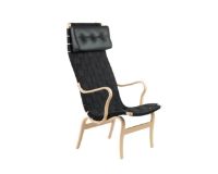 Billede af Bruno Mathsson Mi 473 Eva Lænestol Høj Ryg m. Arm og Nakkepude SH: 34 cm - Lakeret Bøg / Sort Linnegjord 