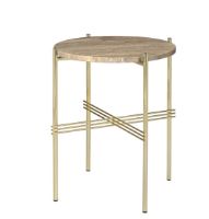 Billede af GUBI TS Side Table Ø: 40 cm - Brass Base / Warm Taupe Travertine