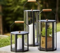 Billede af Cane-line Outdoor Lightlux Lanterne m. Hank Ekstra Lille H: 26 cm - Lava Grey Aluminium/Teak