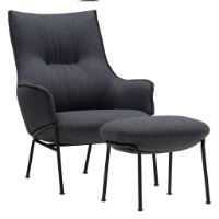 Billede af Wendelbo Aloe Loungestol inkl. Fodskammel SH: 40 cm - Sort Pulverlakeret Stål/Monta 08