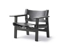 Billede af Fredericia Furniture 2226 Den Spanske Stol af Børge Mogensen SH: 33 cm - Sort Læder/Sortlakeret Eg