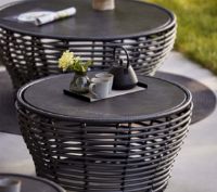 Billede af Cane-line Outdoor Basket Sofabord Mellem Ø: 75 cm - Travertine Look Ceramic/Graphite Weave 