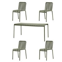 Billede af HAY Palissade Bord + 4 Stole - Olive