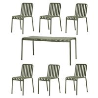 Billede af HAY Palissade Bord + 6 Stole - Olive
