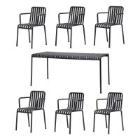 Billede af HAY Palissade Bord + 6 Armstole - Anthracite 
