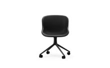 Billede af Normann Copenhagen Hyg Drejestol m. Hjul Fuldpolstret SH: 46 cm - Black Læder/Sort Aluminium