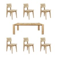 Billede af GUBI Outdoor Atmosfera Bord L: 209 cm + 6 Cascoin C-Chair Stole - Teak/Flet