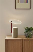 Billede af Hübsch Disc Bordlampe H: 35 cm - Khaki/Rød/Tekstureret  OUTLET