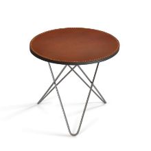Billede af OX Denmarq MINI O Table Ø: 40 cm - Stainless Steel/Leather Cognac