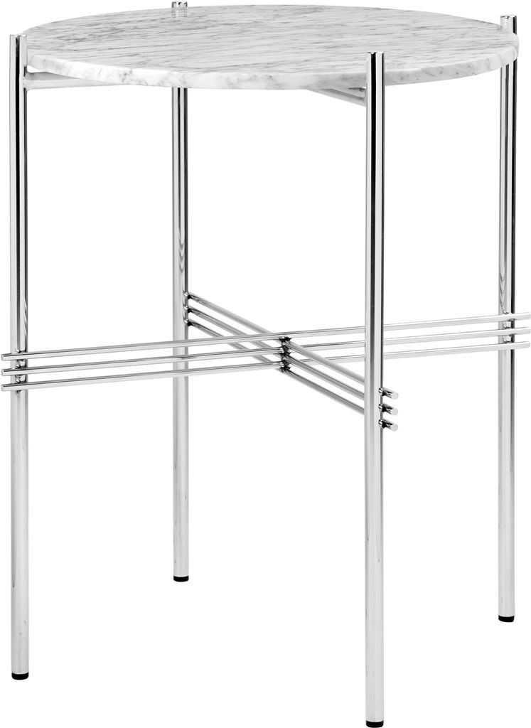 Billede af GUBI TS Side Table Ø: 40 cm - Polished Steel/White Carrara Marble 