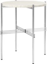 Billede af GUBI TS Side Table Ø: 40 cm - Polished Steel/Neutral White Travertine