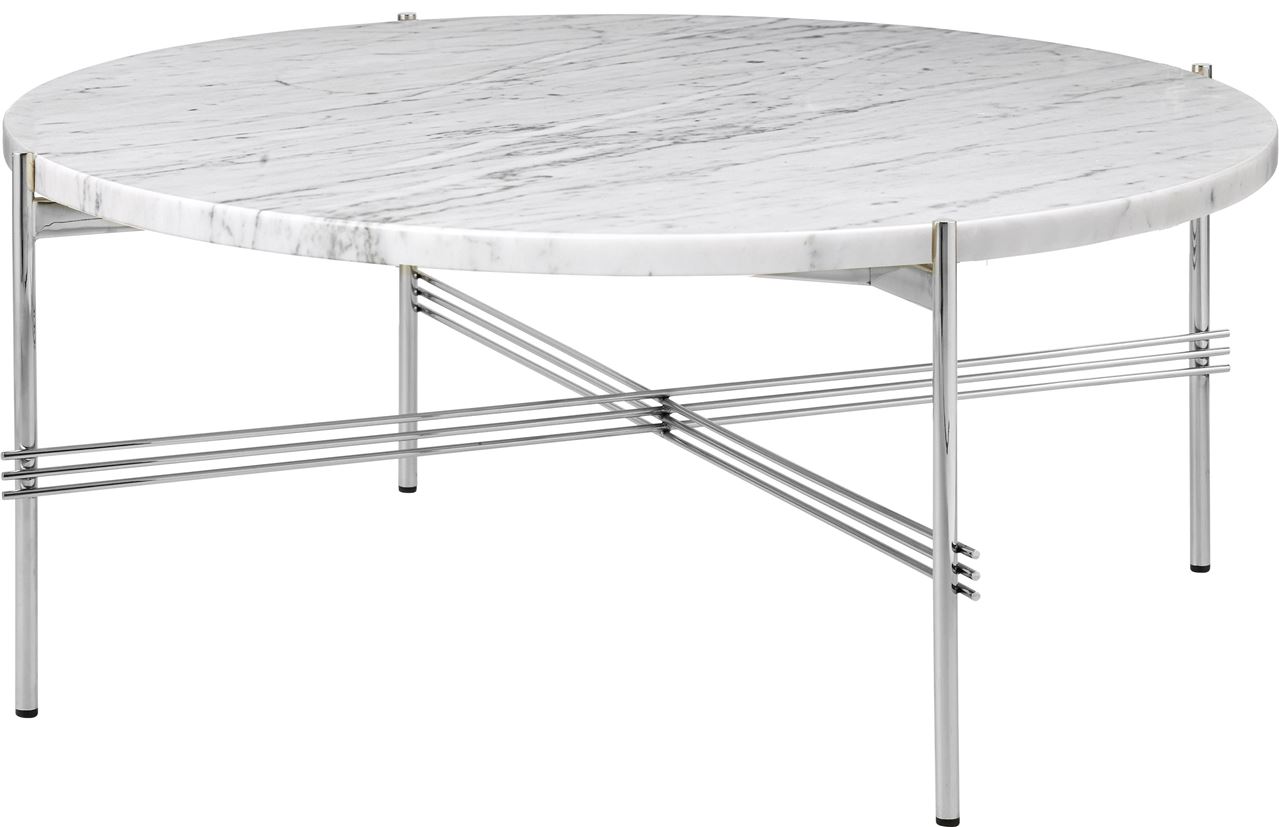 Billede af GUBI TS Coffee Table Ø: 80 cm - Polished Steel/White Carrara Marble 