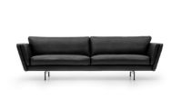 Billede af Mogens Hansen MH GRASP L Sofa L: 223 cm - Sort Baltique Luksuslæder/Runde ben i Børstet Stål