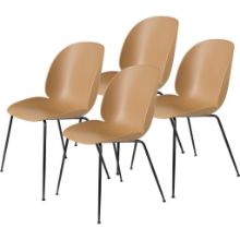 Billede af GUBI Beetle Dining Chair Conic Base 4 stk - Black Matt Base/Amber Brown Shell