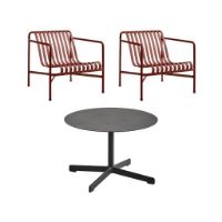 Billede af HAY Neu Table Low + Palissade Lounge Chairs Low Havemøbelsæt - Anthracite/Iron Red