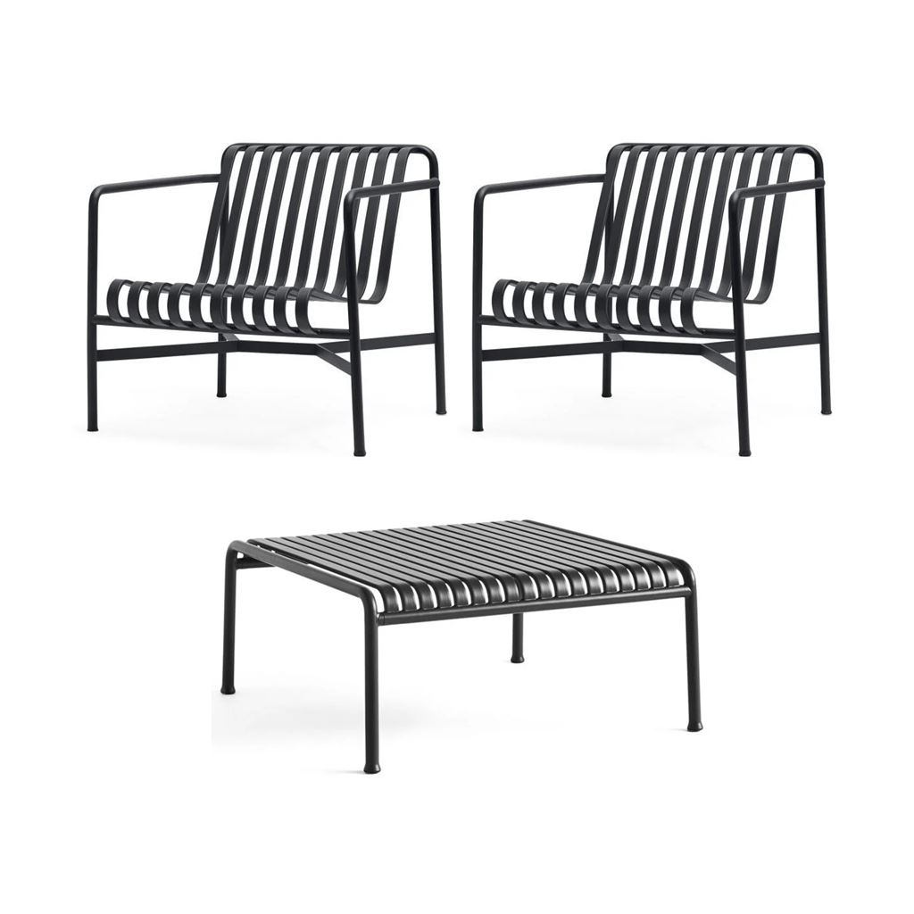 Billede af HAY Palissade Table Low + Lounge Chairs Low Havemøbelsæt - Anthracite