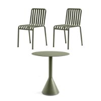 Billede af HAY Palissade Cone Table + Chairs Havemøbelsæt - Olive