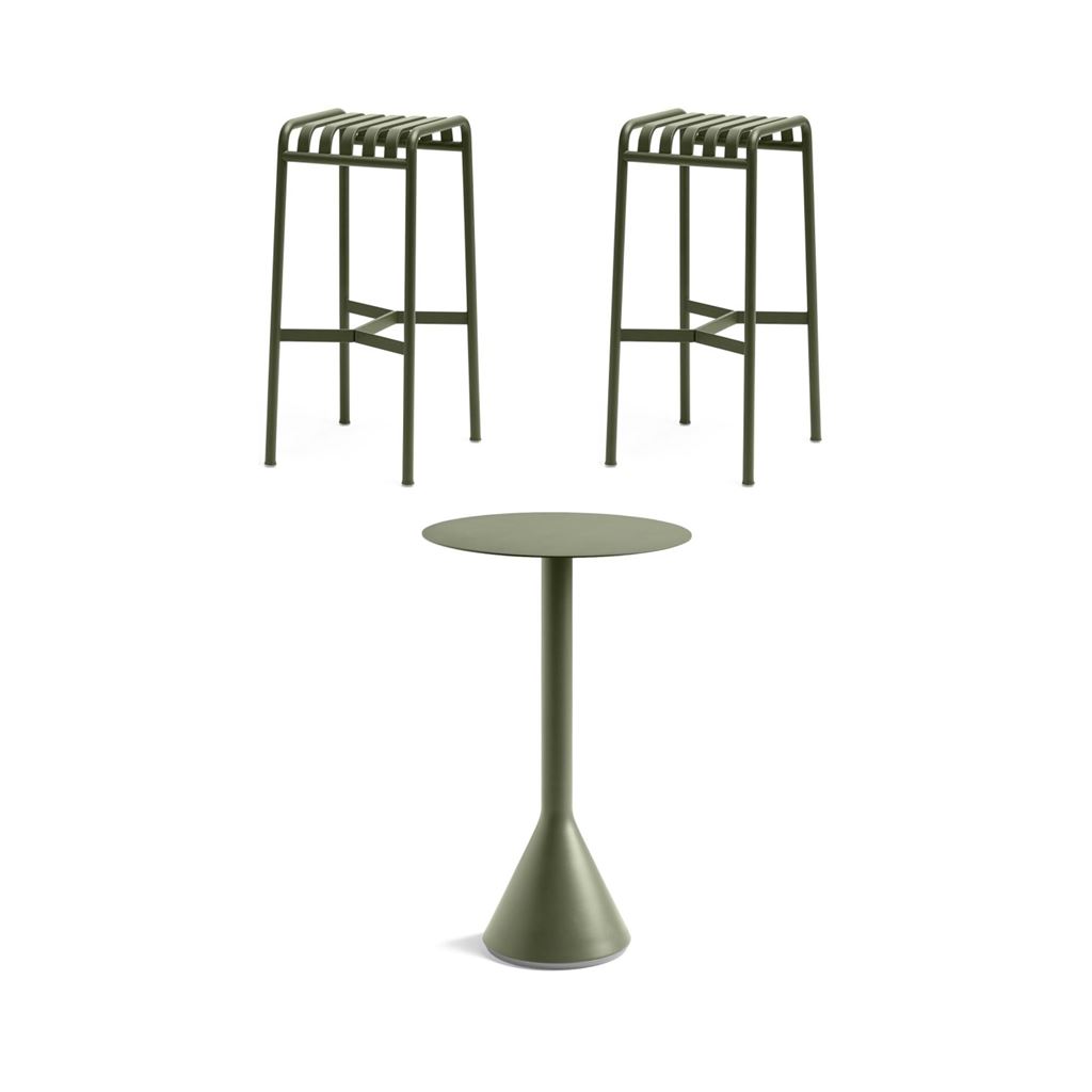 Billede af HAY Palissade Cone Table High + Bar Stool Havemøbelsæt - Olive