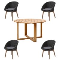 Billede af Cane-line Outdoor Endless Havebord + Peacock Stole Havemøbelsæt - Teak/Dark Grey
