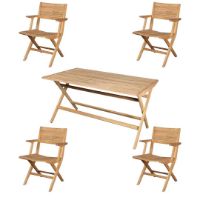 Billede af Cane-line Outdoor Flip Klapbord + Flip Foldestole Havemøbelsæt - Teak/Natural