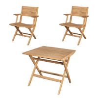 Billede af Cane-line Outdoor Flip Klapbord + Flip Foldestole Havemøbelsæt - Teak/Natural