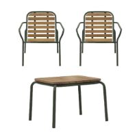 Billede af Normann Copenhagen Outdoor Vig Robinie Bord + Vig Robinie Lænestole Havemøbelsæt  - Mørkegrøn/Olieret Træ