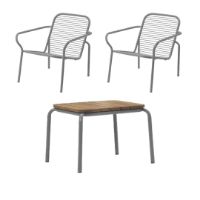 Billede af Normann Copenhagen Outdoor Vig Robinie Bord + Vig Lænestole Havemøbelsæt - Grå/Olieret Træ