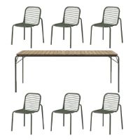 Billede af Normann Copenhagen Outdoor Vig Robinie Bord + Vig Stole Havemøbelsæt - Mørkegrøn/Olieret Træ