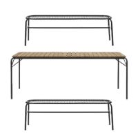 Billede af Normann Copenhagen Outdoor Vig Robinie Bord + Vig Bænke Havemøbelsæt - Sort/Olieret Træ