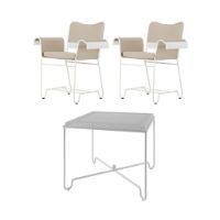 Billede af GUBI Tropique Dining Table 90x90 + Tropique Dining Chairs W. Fringes Havemøbelsæt - White Steel/Black Limonta 12