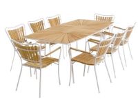 Billede af Mandalay Marguerit Havebord L: 200 cm Inkl. 8 Havestole Havemøbelsæt - Hvid/Teak 