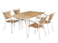 Billede af Mandalay Marguerit Havebord L: 144 cm Inkl. 4 Havestole Havemøbelsæt - Hvid/Teak 