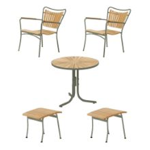 Billede af Mandalay Marguerit Loungebord Ø50 cm Inkl. 2 Loungestole og 2 Fodskamler Havemøbelsæt - Olivengrøn/Teak