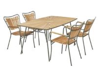 Billede af Mandalay Marguerit Bådformet Bord 144x90 cm Inkl. 4 Havestole Havemøbelsæt - Olivengrøn/Teak 